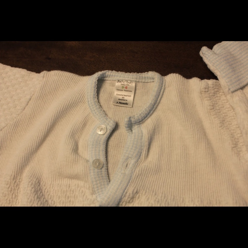 Long-Sleeved Blue and White Gown by Paty, Inc. 3mo